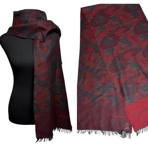 VTG YSL Yves Saint Laurent West Germany Wool Scarf Burgundy Teal Quiet Luxury